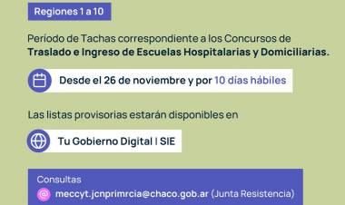 NIVEL PRIMARIO: ABRE PERIODO DE TACHAS PARA CONCURSOS DE ESCUELAS HOSPITALARIAS
