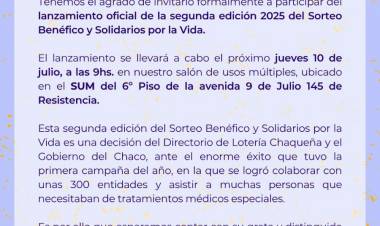 LOTERÍA CHAQUEÑA: SORTEO BENÉFICO Y SOLIDARIOS POR LA VIDA