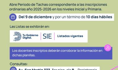 ATENCIÓN DOCENTES DE PUEBLOS ORIGINARIOS: CONTINÚA El PERIODO DE TACHAS DE NIVELES INICIAL Y PRIMARIO