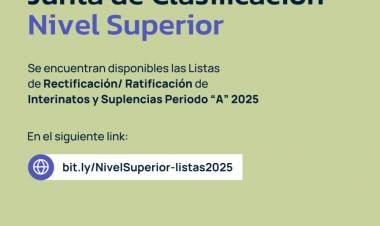 EDUCACIÓN SUPERIOR: ESTÁN DISPONIBLES LISTAS DE RATIFICACIÓN DE INTERINATOS Y SUPLENCIAS