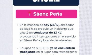 SÁENZ PEÑA: SECHEEP SE ENCUENTRA TRABAJANDO PARA RESTABLECER EL SERVICIO ELÉCTRICO