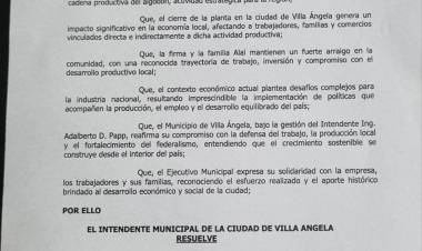 EL INTENDENTE PAPP EXPRESA SU PROFUNDA PREOCUPACIÓN POR EL CIERRE DE LA PLANTA DE EMILIO ALAL S.A.C.I.F.I.
