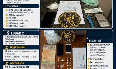 VILLA ÁNGELA: DOS BUNKERS DESBARATADOS CON COCAÍNA LISTA PARA VENDER