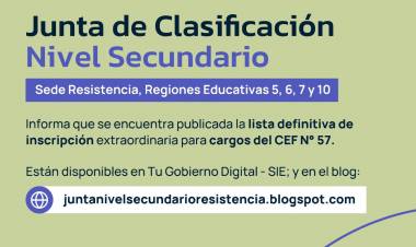 NIVEL SECUNDARIO: PUBLICARON LAS LISTAS DEFINITIVAS PARA CARGOS DEL CEF N° 57