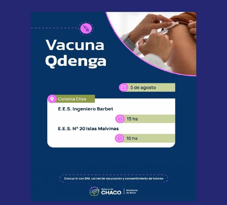 CRONOGRAMA DE VACUNACIÓN CONTRA EL DENGUE PARA HOY LUNES, 5 DE AGOSTO
