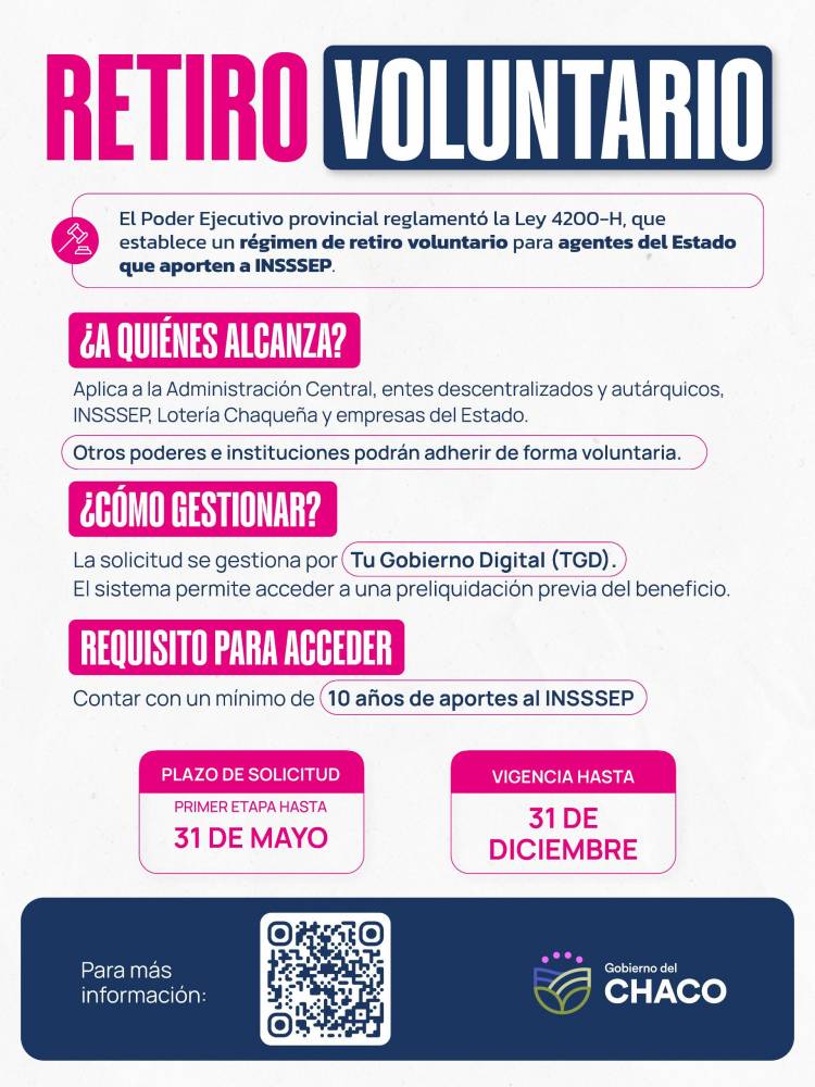 RETIRO VOLUNTARIO: EL EJECUTIVO PROVINCIAL RECUERDA QUE ESTÁ VIGENTE PARA AGENTES DEL ESTADO