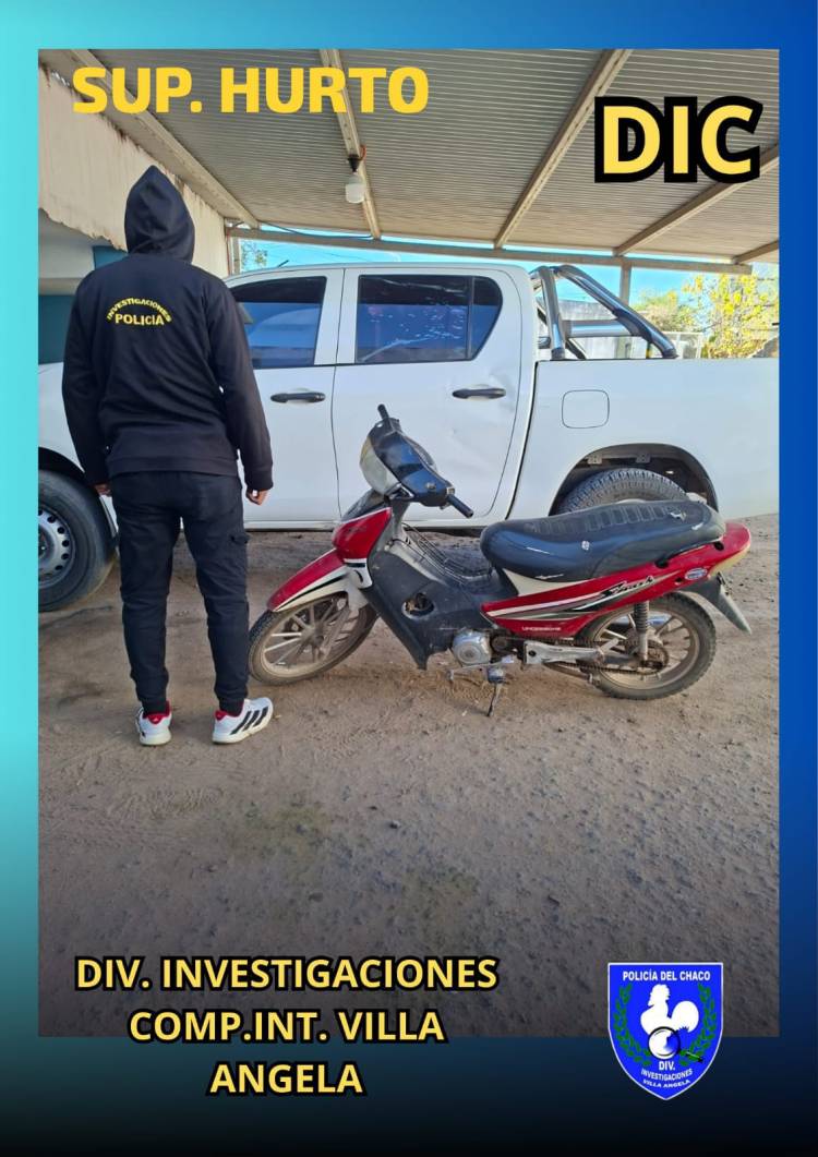 VILLA ÁNGELA: INVESTIGACIONES RECUPERÓ UNA MOTOCICLETA SUSTRAÍDA DEL HOSPITAL LOCAL
